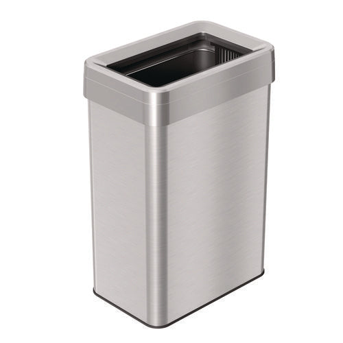 Open Top Trash Can, Rectangular, 16 Gal, Plastic/stainless Steel, Silver