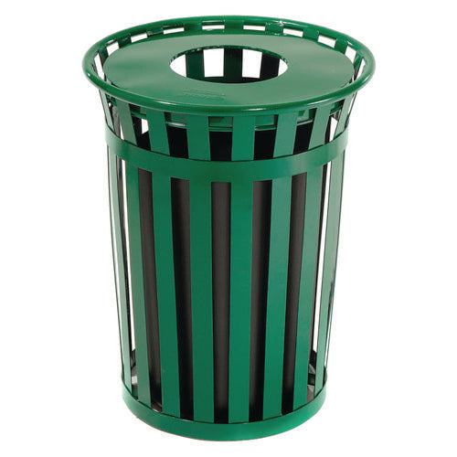 Outdoor Slatted Steel Trash Can, 36 Gal, Green