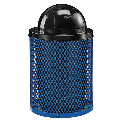 Outdoor Diamond Steel Trash Can, 36 Gal, Dome Lid, Blue