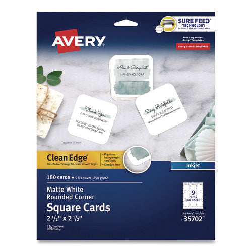 Clean Edge Square Cards, Inkjet, 2.5 X 2.5, 180 Cards, 9 Cards/sheet, 20 Sheets/pack