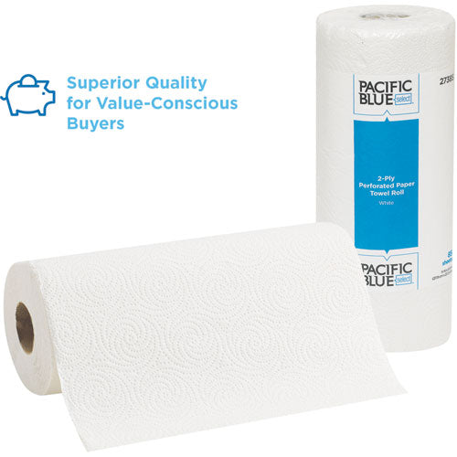 Pacific Blue Select Two-ply Perforated Paper Kitchen Roll Towels, 2-ply, 11 X 8.8, White, 85/roll, 30 Rolls/carton