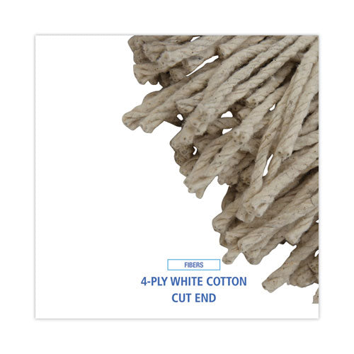 Mop Head, Economical Lie-flat Head, Cotton Fiber, 32oz, White, 12/carton