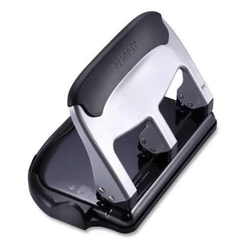 40-sheet Ez Squeeze Three-hole Punch, 9/32" Hole, Silver/black