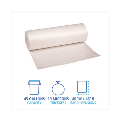 High-density Can Liners, 45 Gal, 19 Mic, 40" X 46", Natural, 25 Bags/roll, 6 Rolls/carton