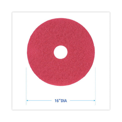 Buffing Floor Pads, 16" Diameter, Red, 5/carton