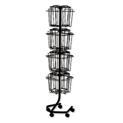 Wire Rotary Display Racks, 16 Compartments, 15w X 15d X 60h, Charcoal