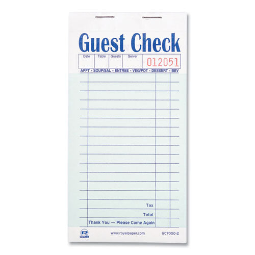 Guest Check Pad, 17 Lines, Two-part Carbonless, 3.6 X 6.7, 50 Forms/pad, 50 Pads/carton