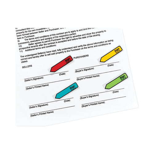 Arrow Message 0.5" Page Flags W/dispensers, "sign Here", Asst Primary, 30 Flags Dispenser, 4 Dispensers/pack