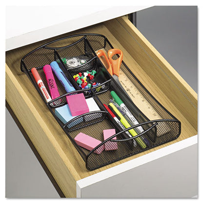 Onyx Mesh Drawer Organizer, Seven Compartments, 13 X 8.75 X 2.75, Steel, Black