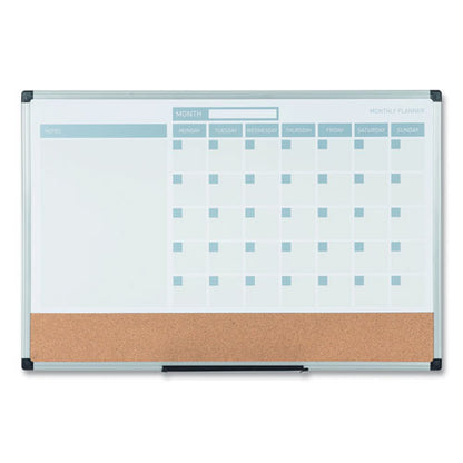 3-in-1 Planner Board, 24 X 18, Tan/white/blue Surface, Silver Aluminum Frame