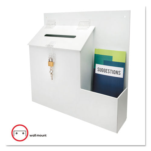 Suggestion Box Literature Holder With Locking Top, 13.75 X 3.63 X 13.94, Plastic, White, Ships In 4-6 Business Days