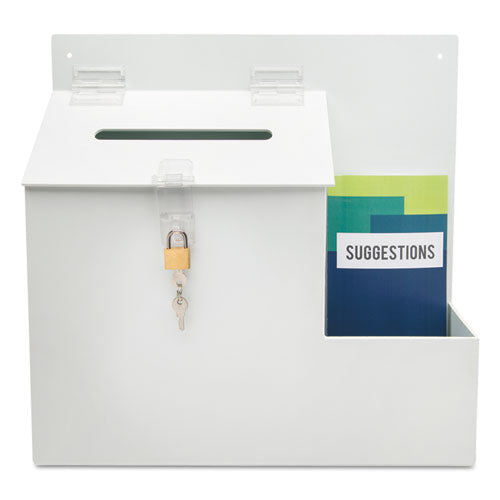 Suggestion Box Literature Holder With Locking Top, 13.75 X 3.63 X 13.94, Plastic, White, Ships In 4-6 Business Days