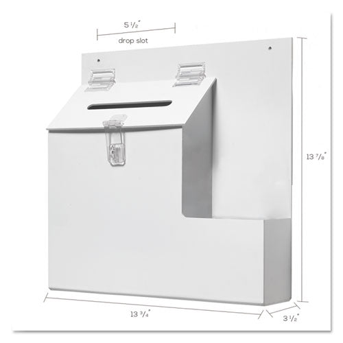 Suggestion Box Literature Holder With Locking Top, 13.75 X 3.63 X 13.94, Plastic, White, Ships In 4-6 Business Days