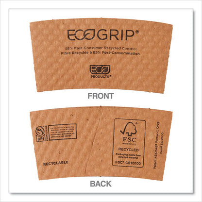 Ecogrip Hot Cup Sleeves - Renewable And Compostable, Fits 12, 16, 20, 24 Oz Cups, Kraft, 1,300/carton