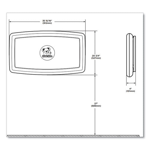 Baby Changing Station, Wall Horizontal Mount, 36.5 X 21.25, Gray