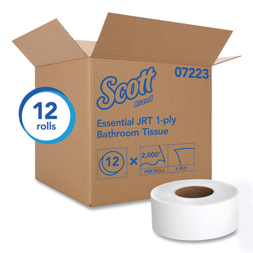 Essential Jrt Jumbo Roll Bathroom Tissue, Septic Safe, 1-ply, White, 3.55" X 2,000 Ft, 12 Rolls/carton