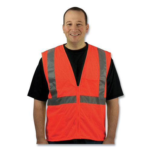 Ansi Class 2 Two-pocket Zipper Mesh Safety Vest, Polyester Mesh, X-large, Orange