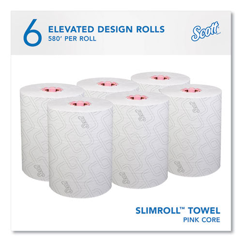 Slimroll Towels, 1-ply, 8" X 580 Ft, White/pink Core, Traditional Business, 6 Rolls/carton