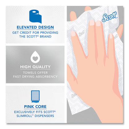 Slimroll Towels, 1-ply, 8" X 580 Ft, White/pink Core, Traditional Business, 6 Rolls/carton