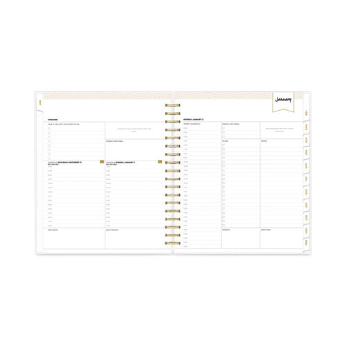 Day Designer Daily/monthly Frosted Planner, Rugby Stripe Artwork, 10 X 8, Black/white Cover, 12-month (july-june): 2023-2024