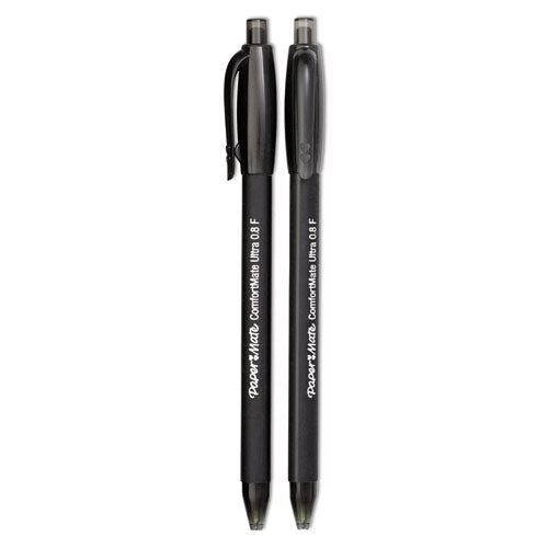 Comfortmate Ultra Ballpoint Pen, Retractable, Fine 0.8 Mm, Black Ink, Black Barrel, Dozen