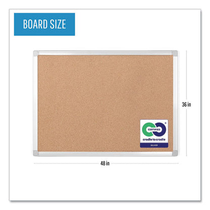 Earth Cork Board, 48 X 36, Tan Surface, Silver Aluminum Frame