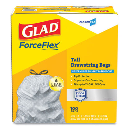 Forceflex Tall Kitchen Drawstring Trash Bags, 13 Gal, 0.72 Mil, 23.75" X 24.88", Gray, 100/box