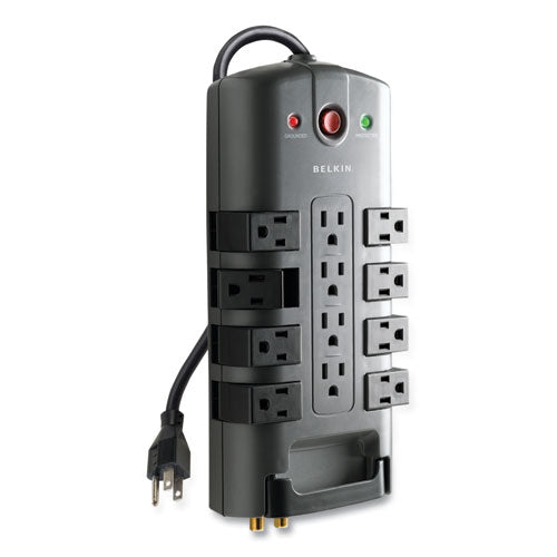 Pivot Plug Surge Protector, 12 Ac Outlets, 8 Ft Cord, 4,320 J, Gray