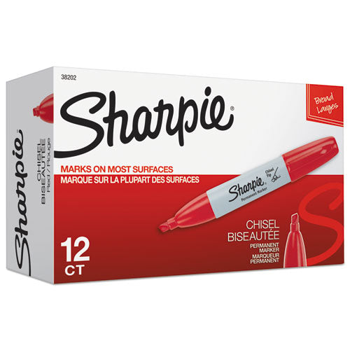 Chisel Tip Permanent Marker, Medium Chisel Tip, Red, Dozen