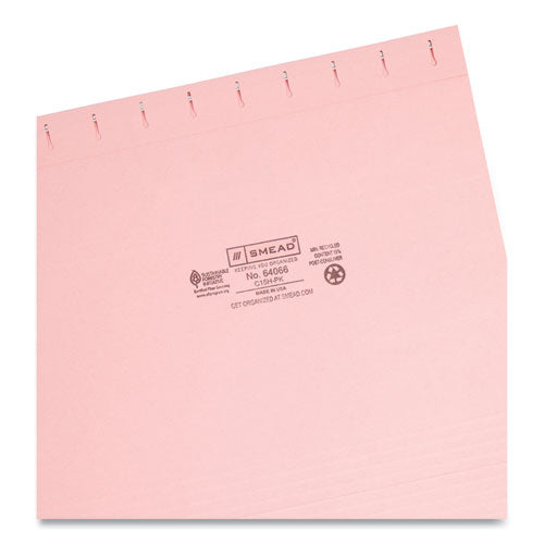 Colored Hanging File Folders With 1/5 Cut Tabs, Letter Size, 1/5-cut Tabs, Pink, 25/box