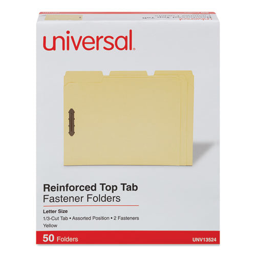 Deluxe Reinforced Top Tab Fastener Folders, 0.75" Expansion, 2 Fasteners, Letter Size, Yellow Exterior, 50/box