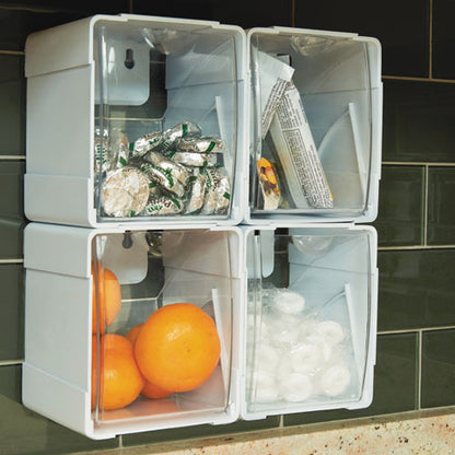 Tilt Bin Interlocking 4-bin Organizer, Plastic, 4.63 X 4.88 X 5.5, White/clear