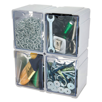 Tilt Bin Interlocking 4-bin Organizer, Plastic, 4.63 X 4.88 X 5.5, White/clear