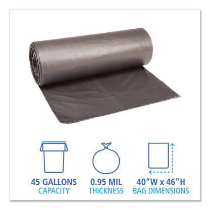 Low-density Waste Can Liners, 45 Gal, 0.95 Mil, 40" X 46", Gray, 25 Bags/roll, 4 Rolls/carton