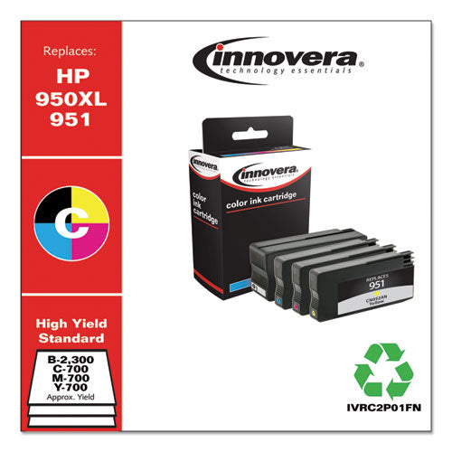 Remanufactured Black/cyan/magenta/yellow High-yield Ink, Replacement For 950xl/951 (c2p01fn), 300/700 Page-yield