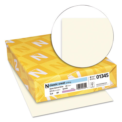 Classic Crest Stationery, 24 Lb Bond Weight, 8.5 X 11, Classic Natural White, 500/ream