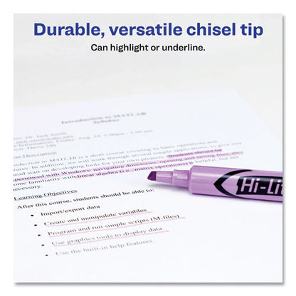 Hi-liter Desk-style Highlighters, Fluorescent Purple Ink, Chisel Tip, Purple/black Barrel, Dozen