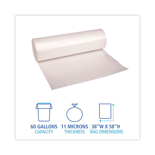 High-density Can Liners, 60 Gal, 11 Mic, 38" X 58", Natural, 25 Bags/roll, 8 Rolls/carton