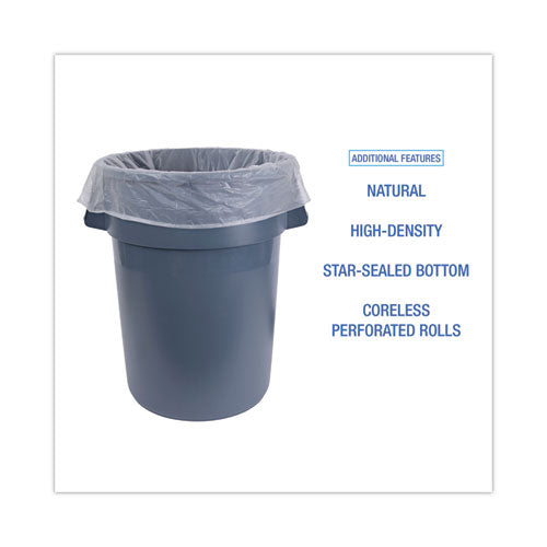 High-density Can Liners, 60 Gal, 11 Mic, 38" X 58", Natural, 25 Bags/roll, 8 Rolls/carton