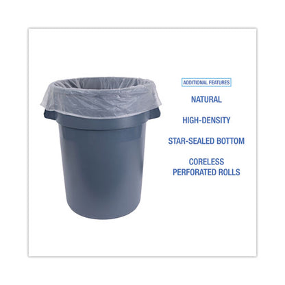 High-density Can Liners, 60 Gal, 11 Mic, 38" X 58", Natural, 25 Bags/roll, 8 Rolls/carton