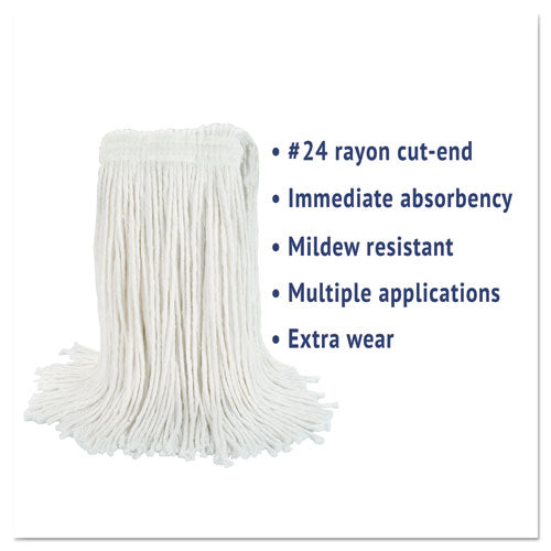 Cut-end Wet Mop Head, Rayon, No. 24, White, 12/carton