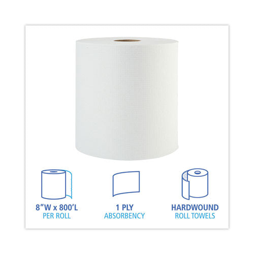 Hardwound Paper Towels, 1-ply, 8" X 800 Ft, White, 6 Rolls/carton