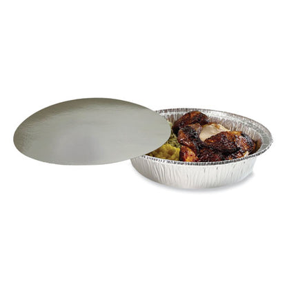 Round Aluminum To-go Container Lids, Flat Lid, 9", Silver, Paper, 500/carton