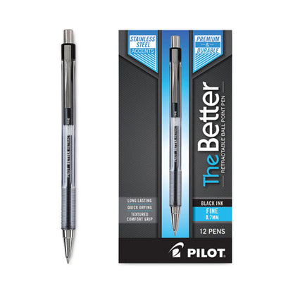 Better Ballpoint Pen, Retractable, Fine 0.7 Mm, Black Ink, Smoke Barrel, Dozen