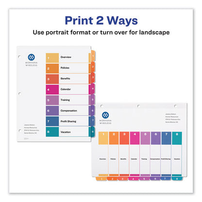 Customizable Toc Ready Index Multicolor Tab Dividers, 8-tab, 1 To 8, 11 X 8.5, White, Traditional Color Tabs, 6 Sets