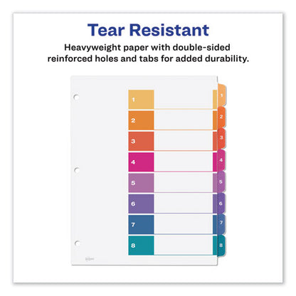 Customizable Toc Ready Index Multicolor Tab Dividers, 8-tab, 1 To 8, 11 X 8.5, White, Traditional Color Tabs, 6 Sets