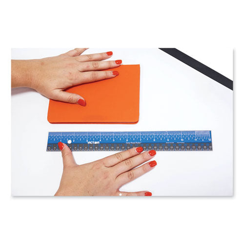 Easy Read Stainless Steel Ruler, Standard/metric, 12".5 Long, Blue