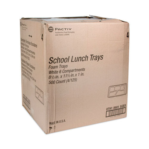 Foam School Trays, 6-compartment, 8.5 X 11.5 X 1.25, White, 500/carton