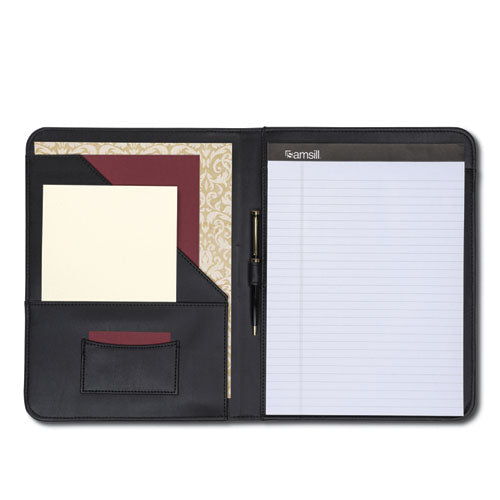 Contrast Stitch Leather Padfolio, 8 1/2 X 11, Leather, Black