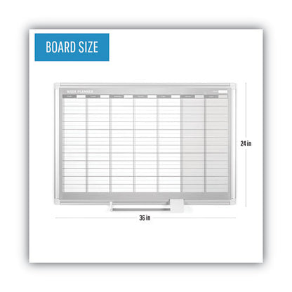 Magnetic Dry Erase Calendar Board, Weekly Calendar, 36 X 24, White Surface, Silver Aluminum Frame